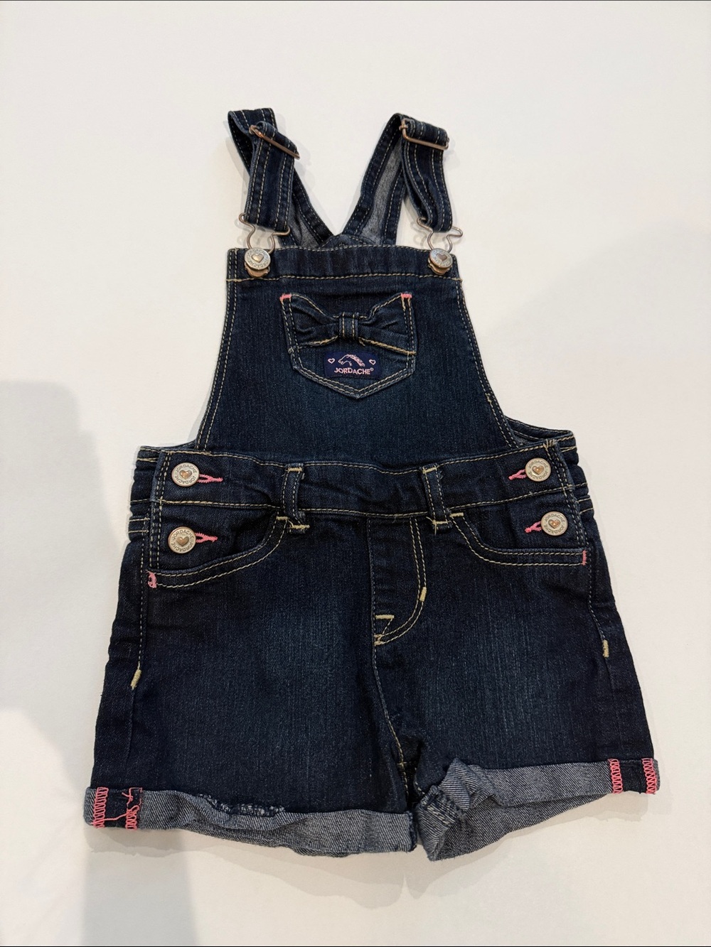 OshKosh B'gosh Dark Indigo Denim Shortalls with Pink Accents